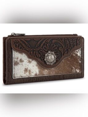 Trinity Ranch® NEW Hair-On Cowhide Tooled Collection RFID Wallet Brown